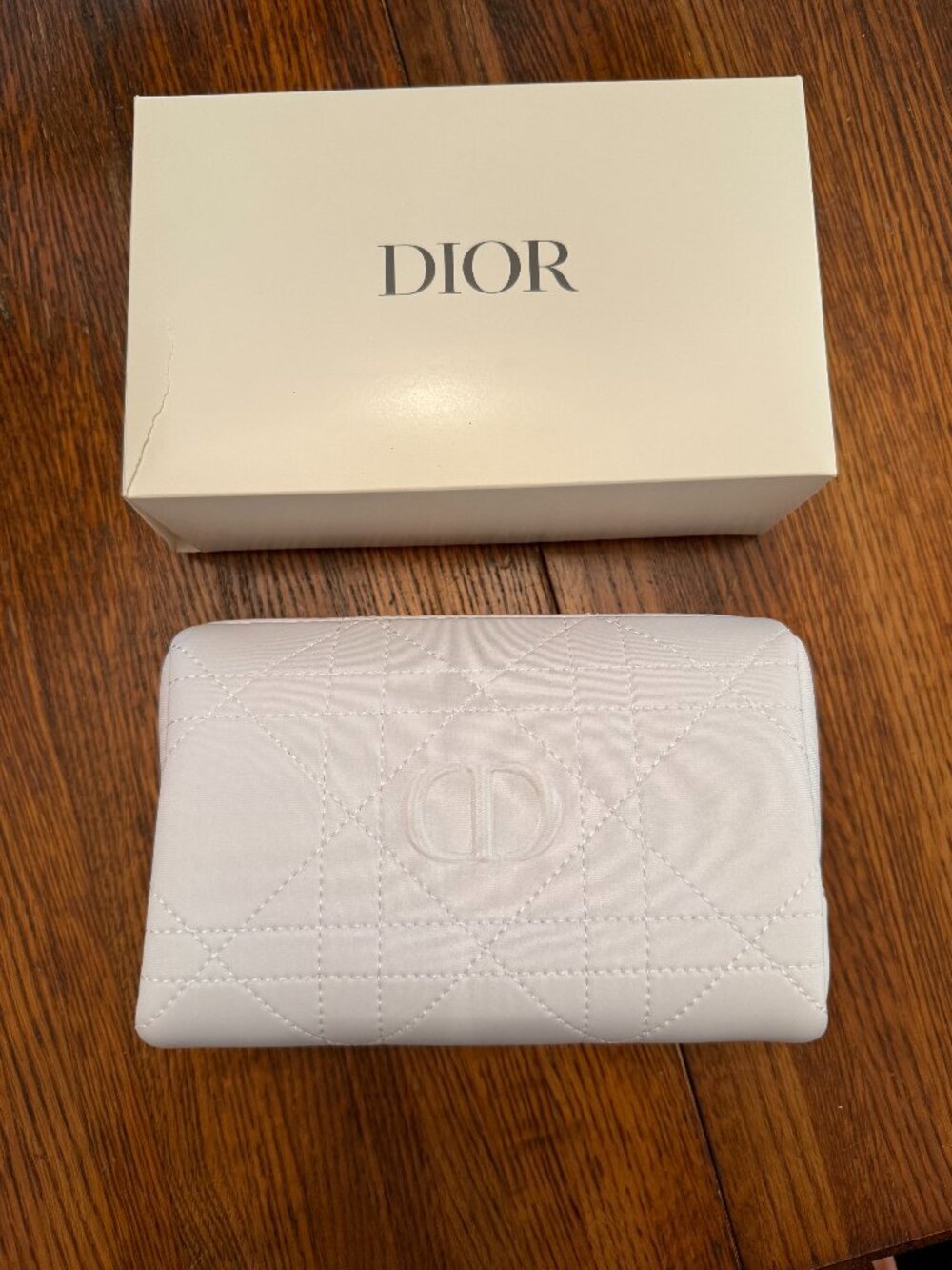 NWT Christian Dior Quilted Cosmetic Makeup Zipper Bag Pouch Clutch - White